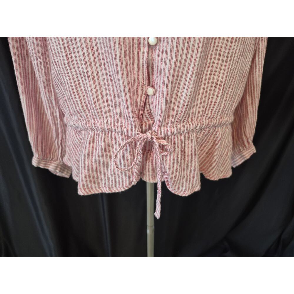 Rails Womens Marti Scarlet Red Striped Peplum Blouse Top Medium - Picture 5 of 8